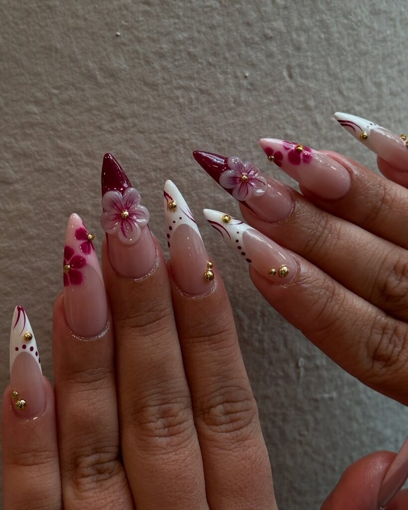 Sakura Blossom Stiletto nails