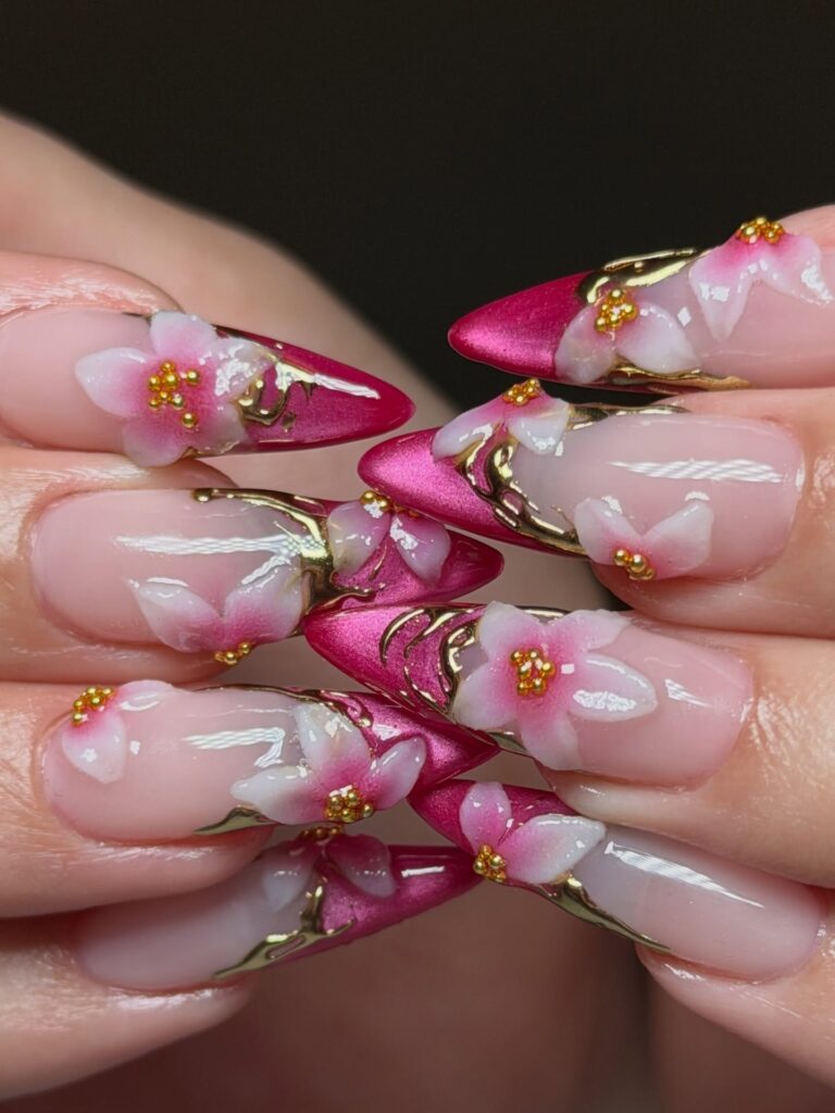 Metallic Cherry Blossom nails