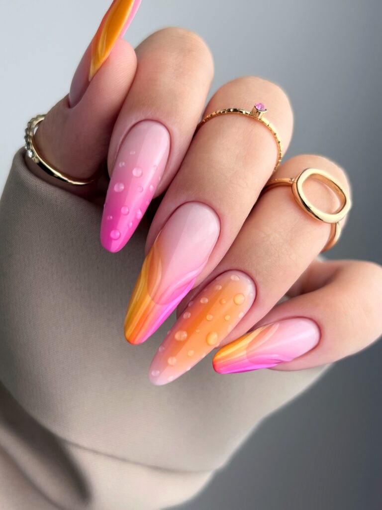 Sunset Bubble Gradient nails
