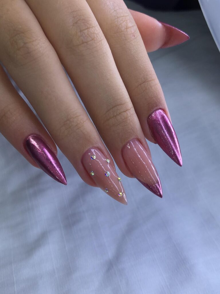 Chrome & Celestial Stiletto nails