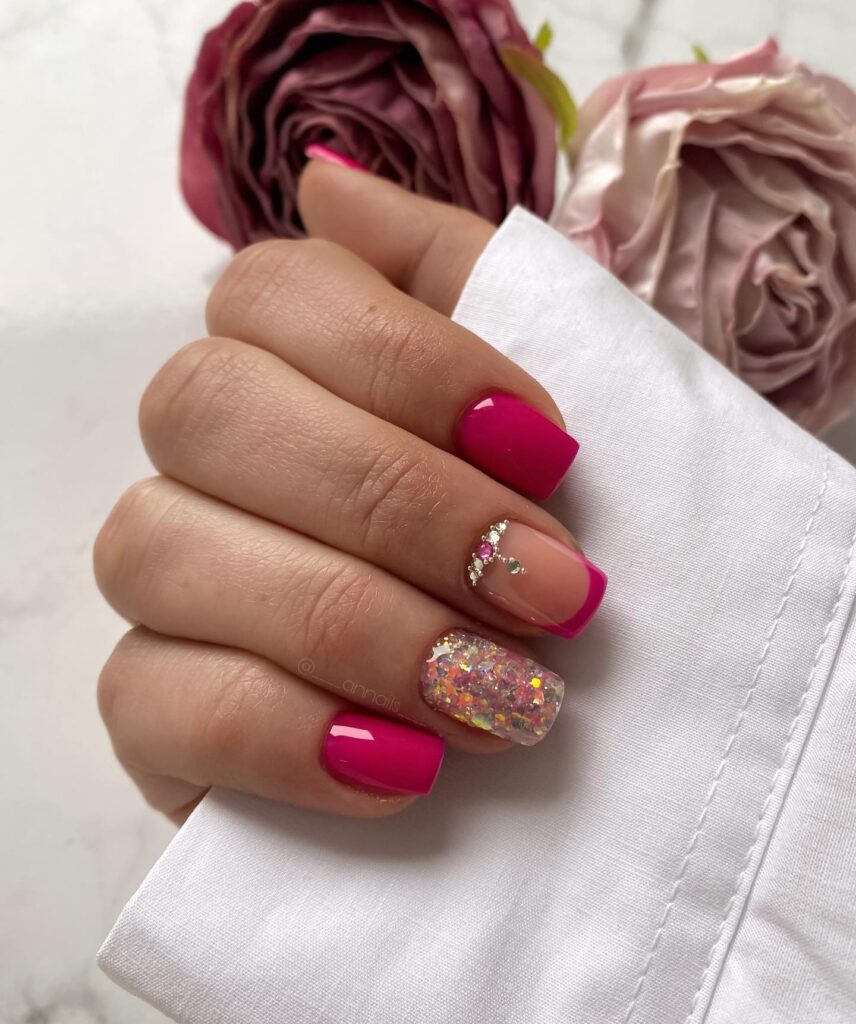 Magenta Glitter Glam nails