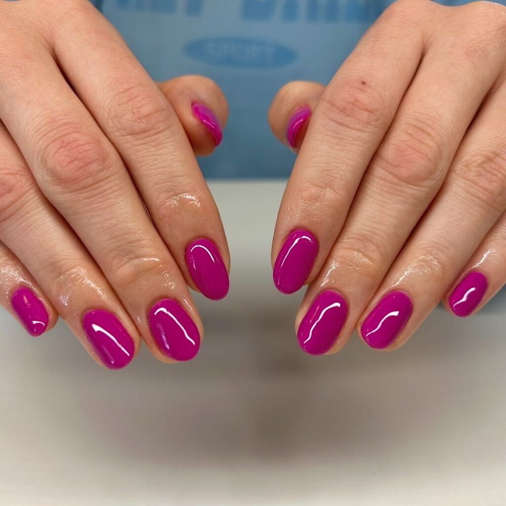 Hot Pink Oval Polish nails