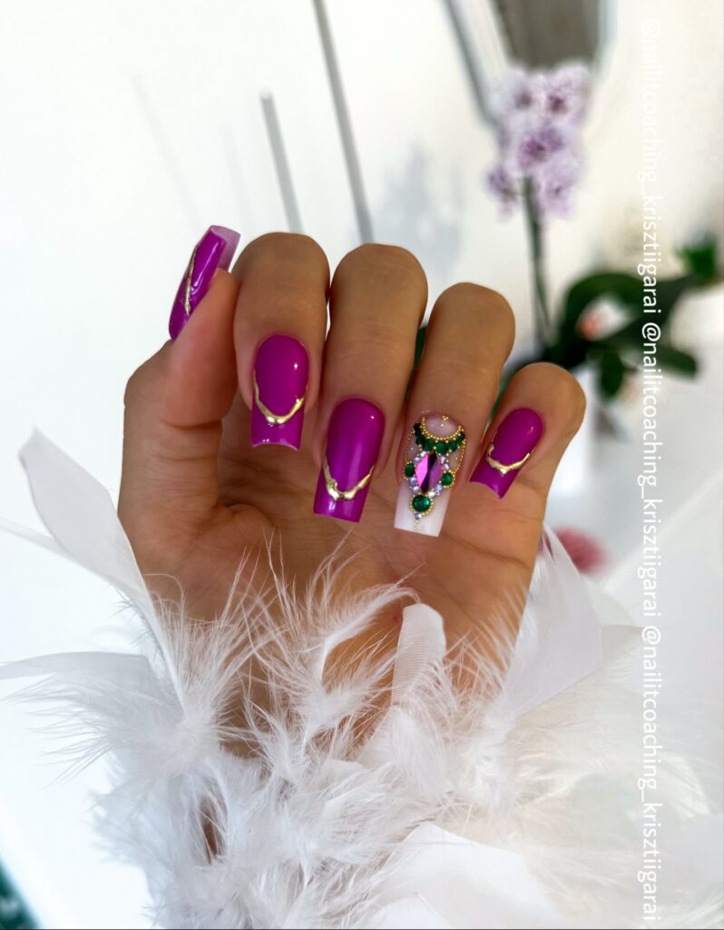 Violet Gold Jewel nails