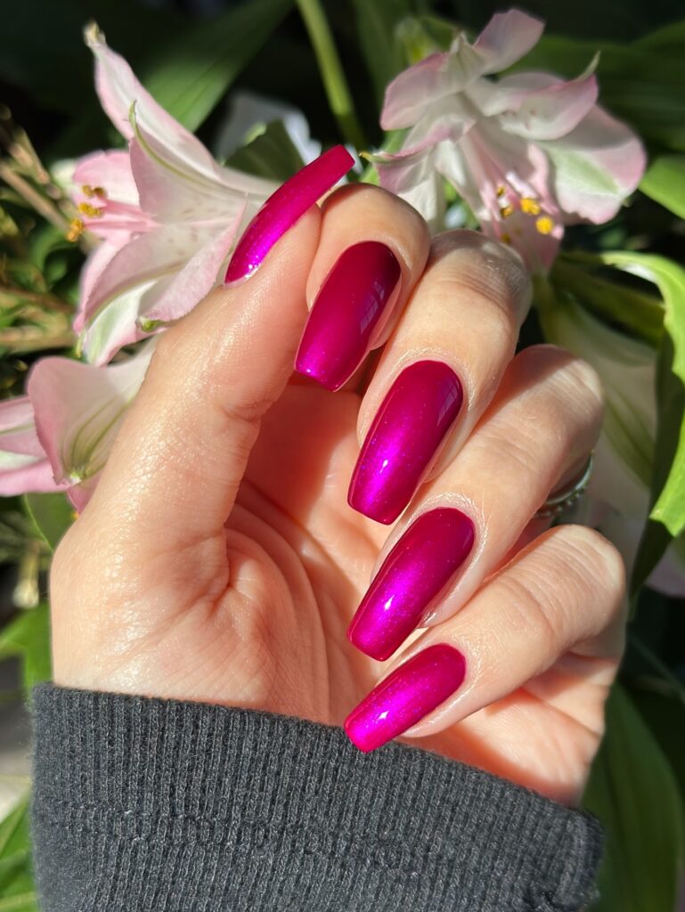 Fuchsia Chrome Coffin nails