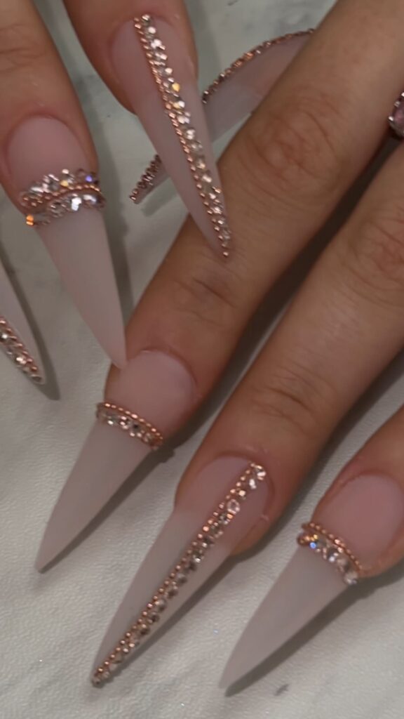 Nude Stiletto Rhinestones nails