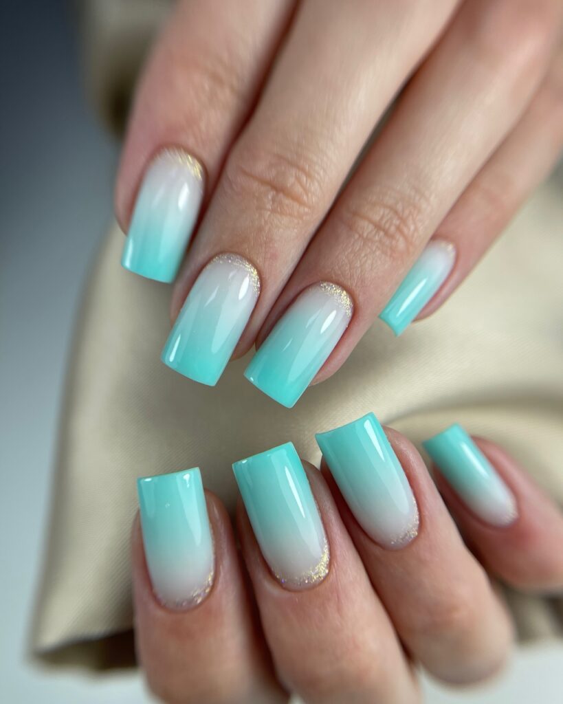Aqua White Ombré Nails