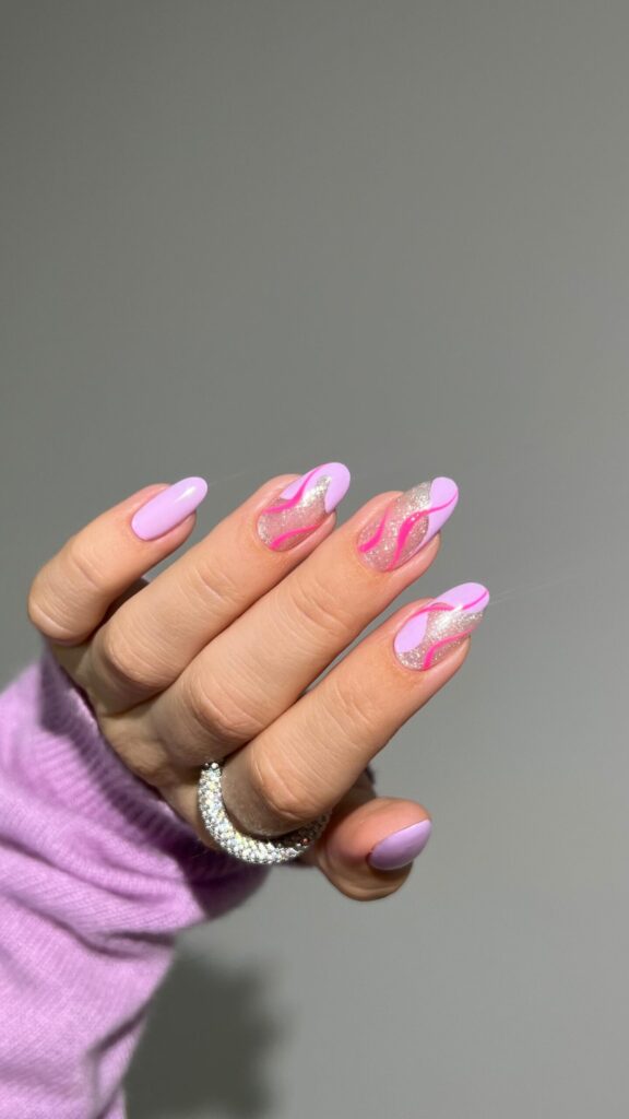 Lilac Glitter Wave nails