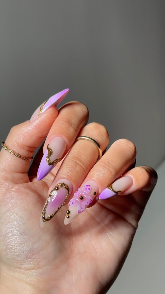 Lavender Gold Butterfly nails