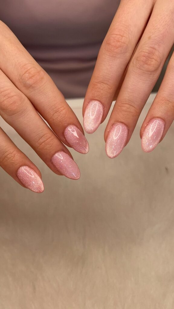 Rose Shimmer Almond nails