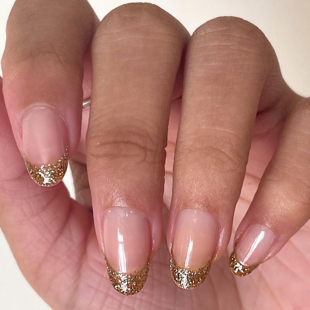 Gold Glitter French nails