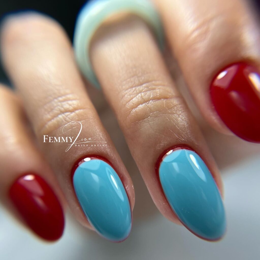 Aqua & Cherry Nails