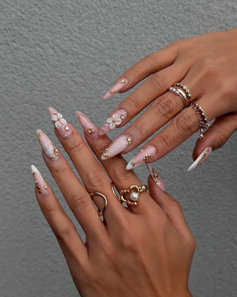 Blush Floral Garden nails