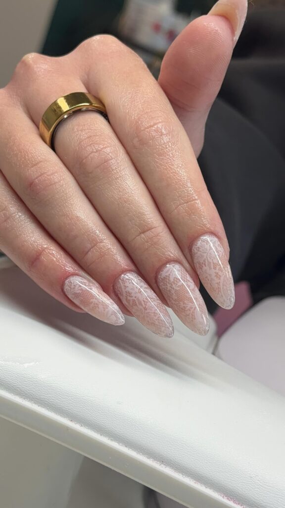 Sheer Lace Almond nails