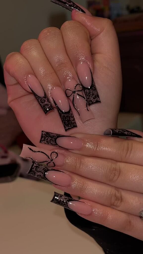 Dark Lace Tips nails