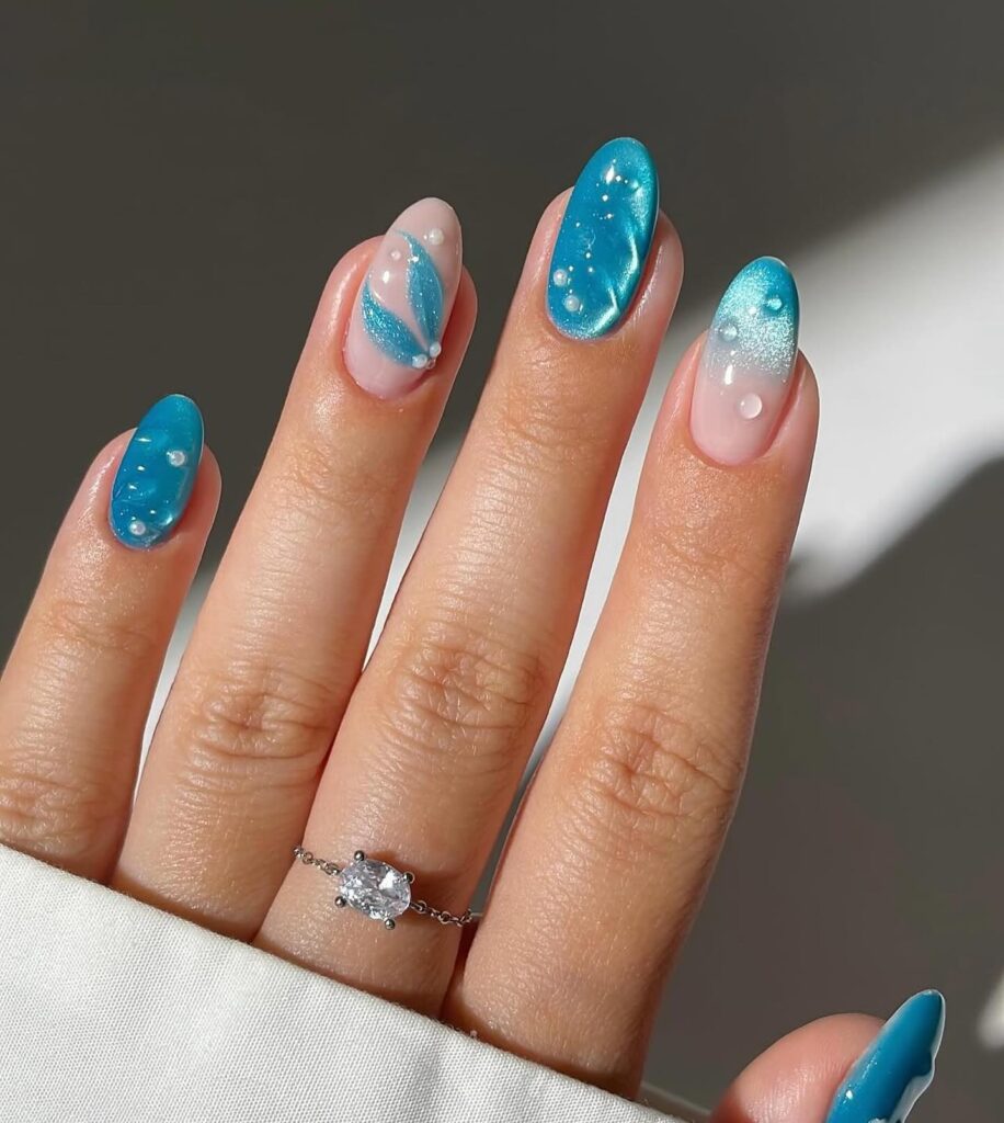 Electric Aqua Waves Nails