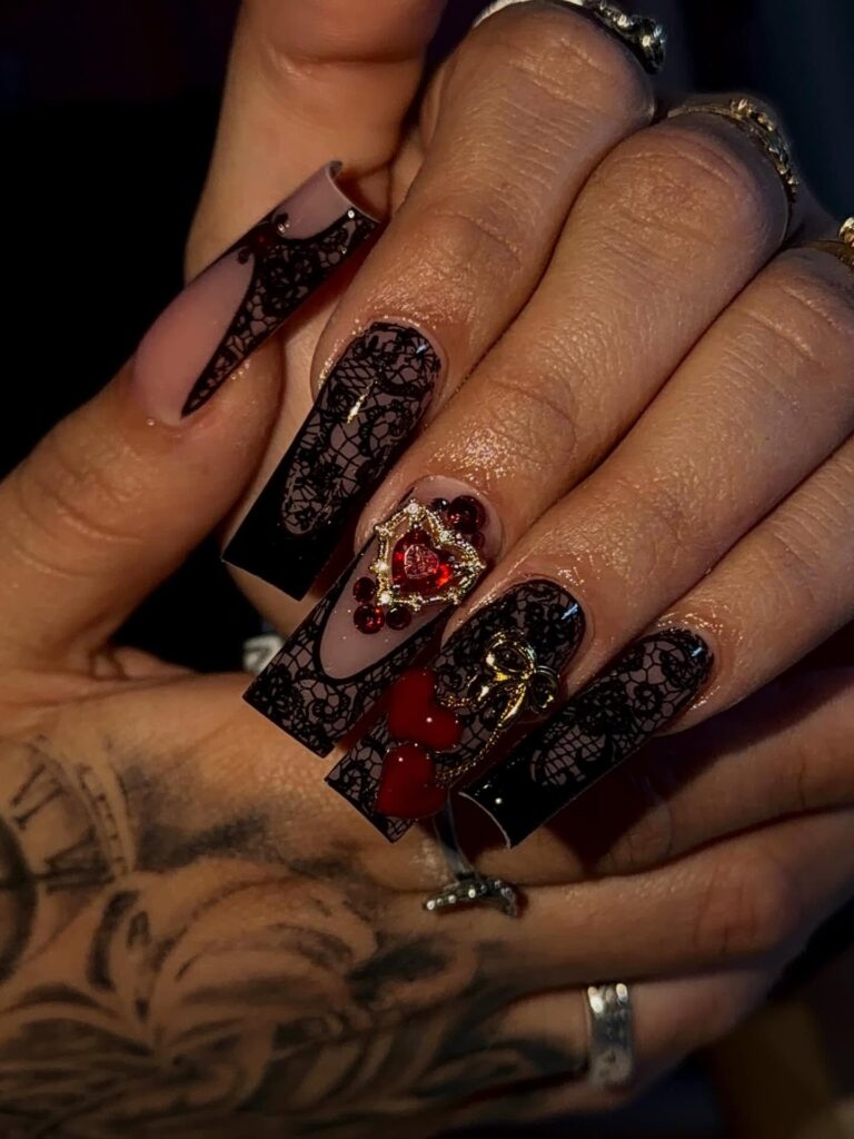 Dark Lace Tips nails