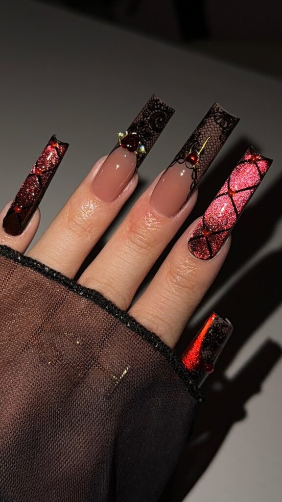 Red Velvet Lace nails