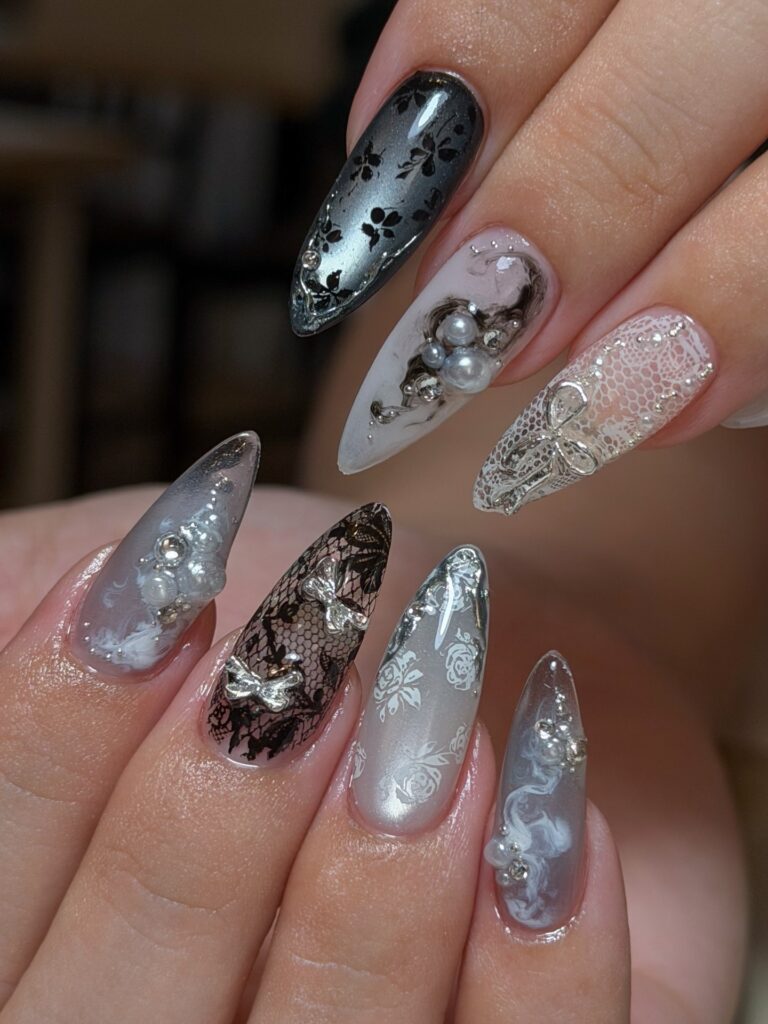 Monochrome Lace Mix nails