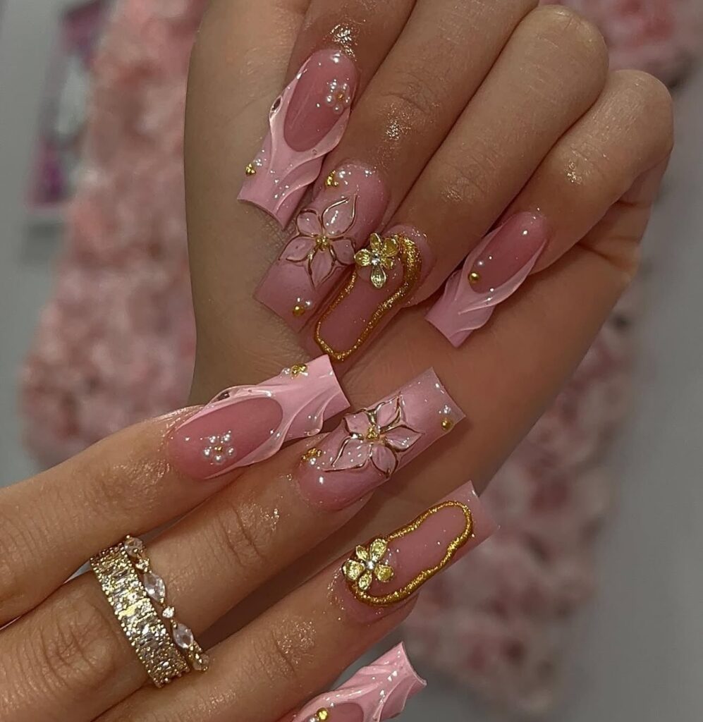 Rose Gold Florals nails