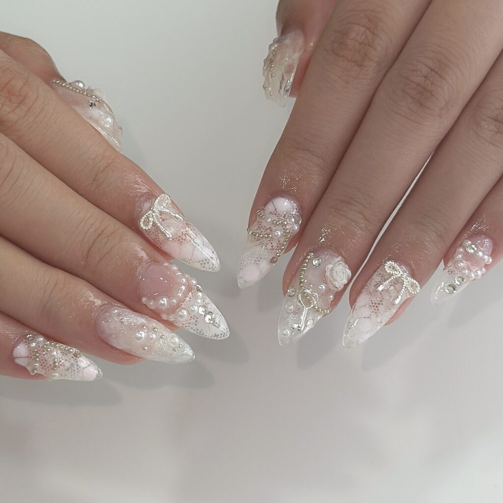 Pearl Cloud Lace nails