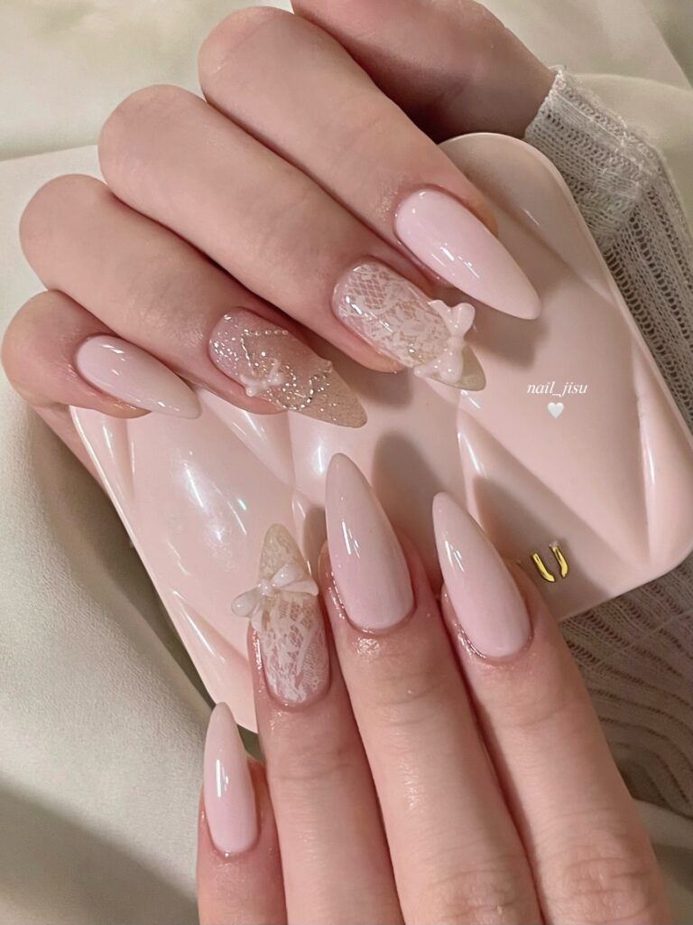 Milky Lace Butterfly nails