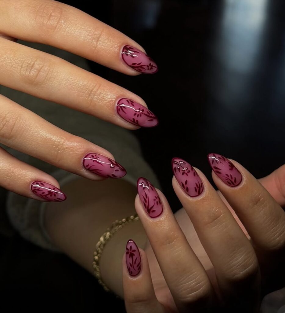 Berry Botanical Print nails