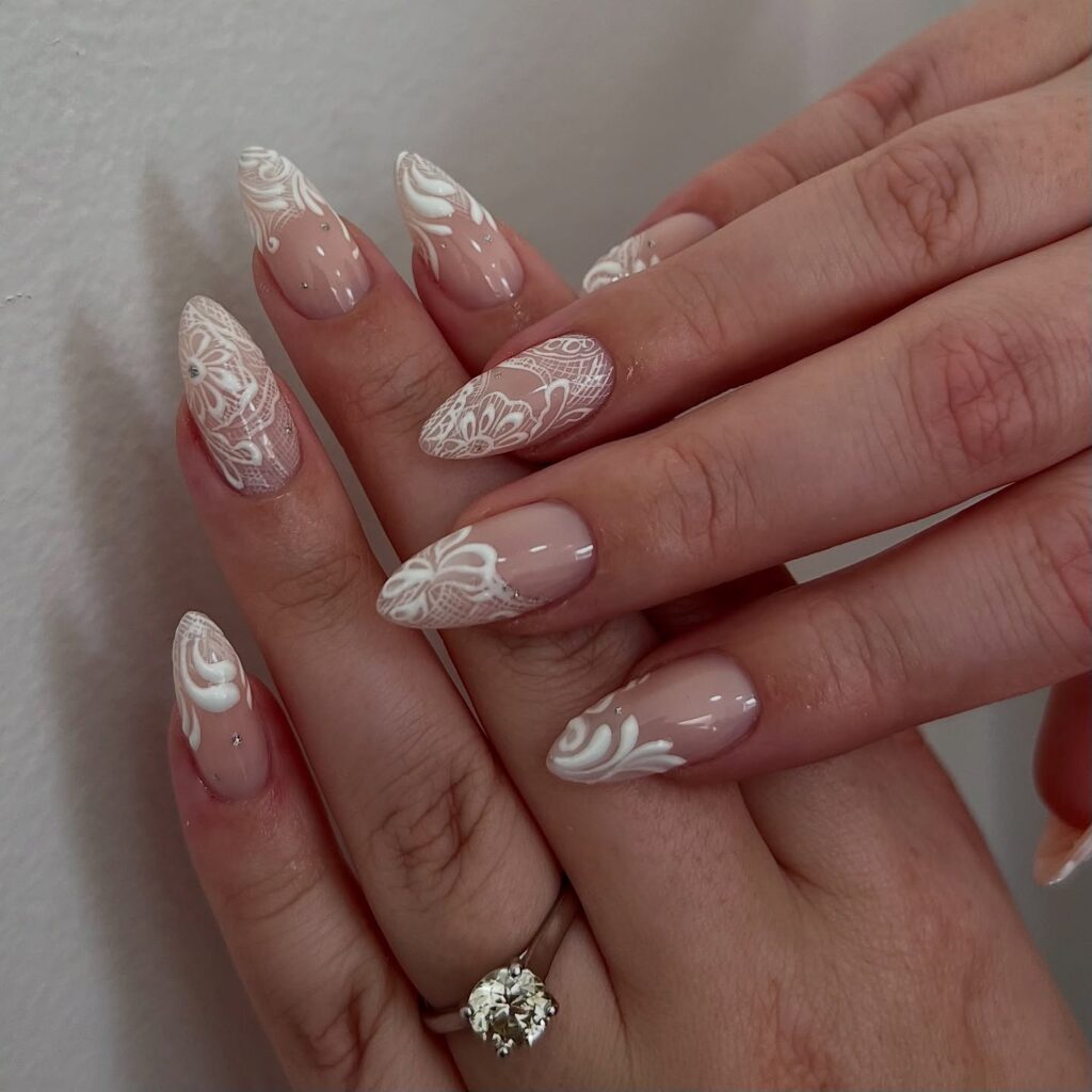 White Lace Almond nails