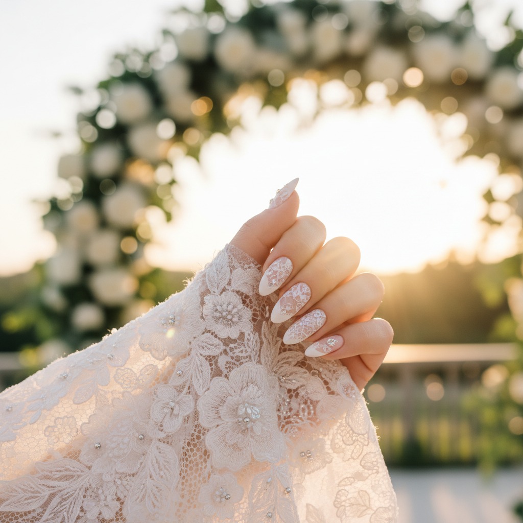 Sunset Bridal Lace Nails