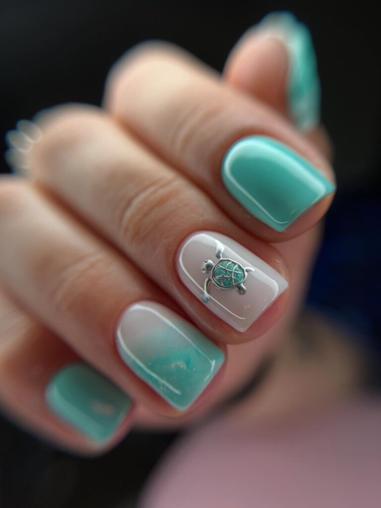 Turtle Mint Accent Nails