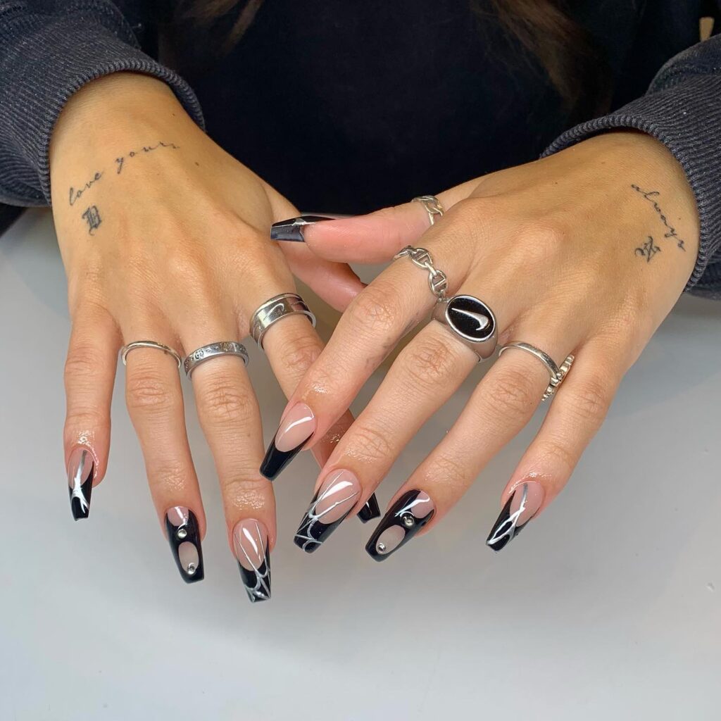 Black Chrome Swirl nails