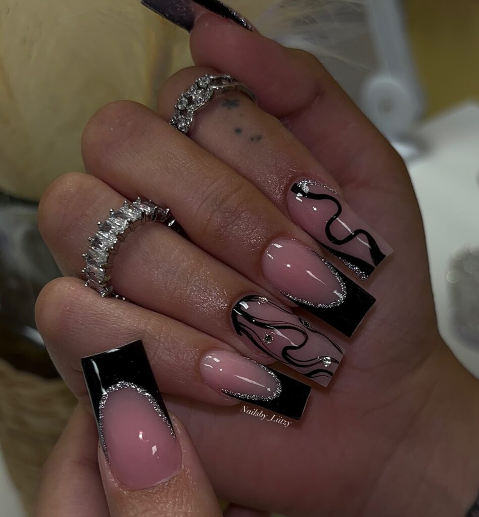 Pink Swirl French nails