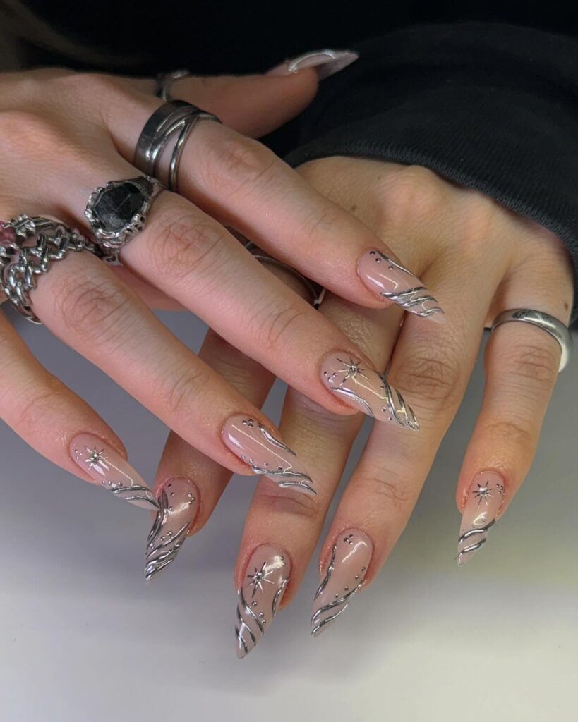 Silver Vine Stilettos nails