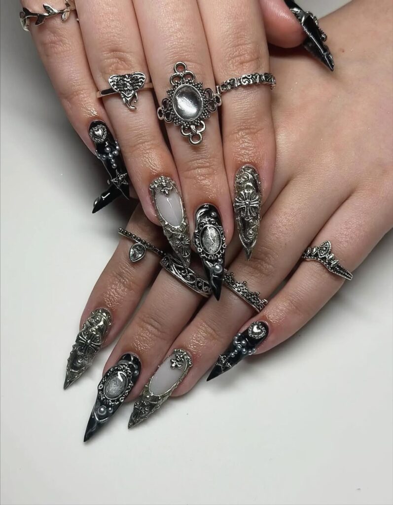 Victorian Dark Embossed nails