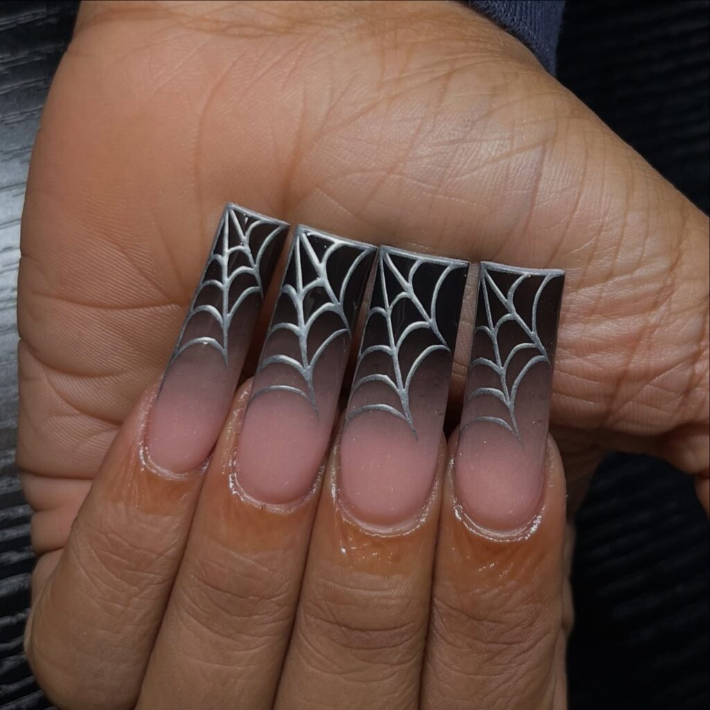 Spiderweb Ombre Coffin nails
