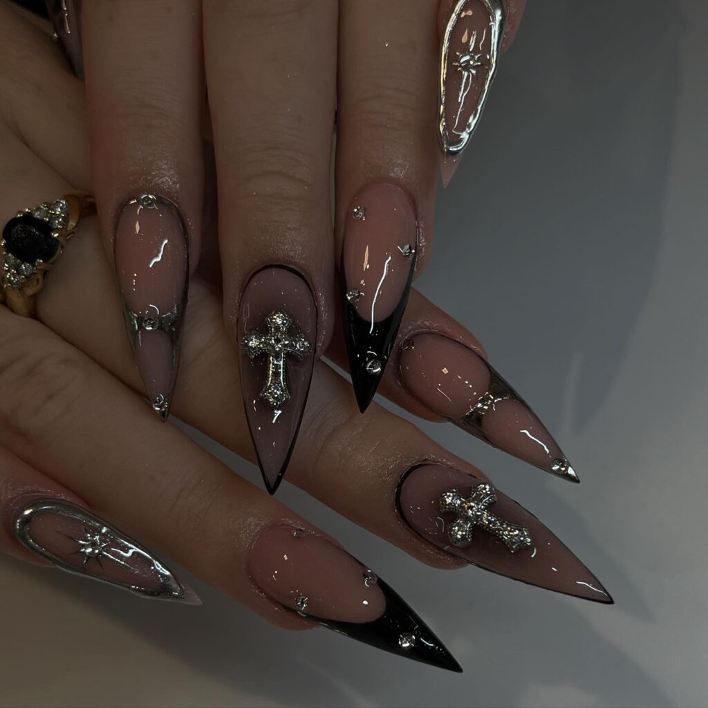 Nude Cross Stilettos nails