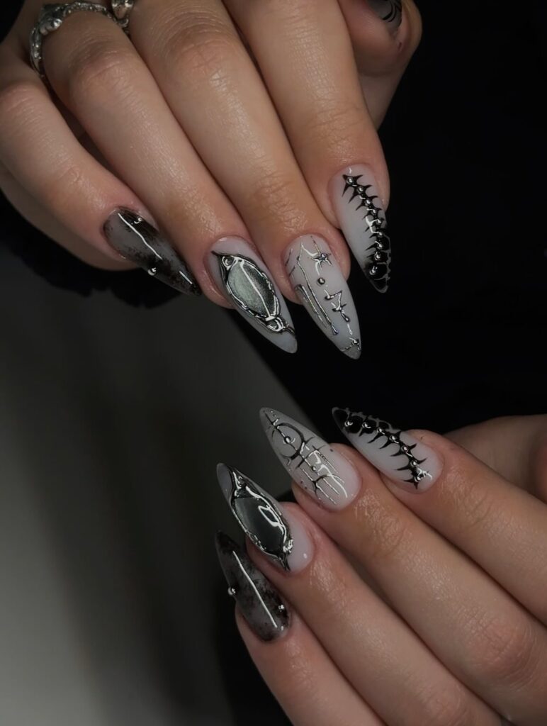 Gothic Bone Motif nails