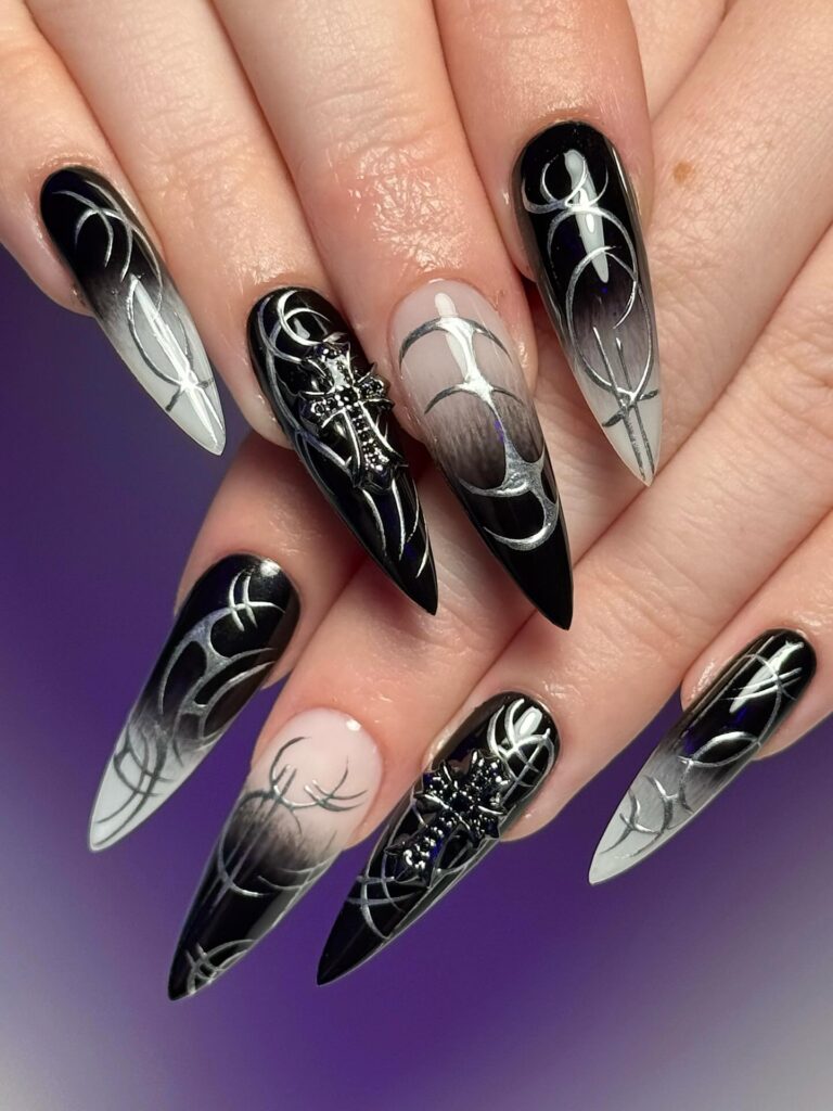 Tribal Chrome Cross nails