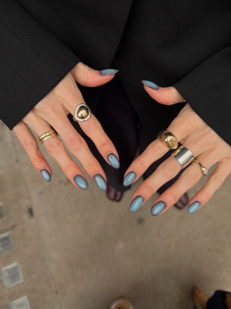 Steel Blue Almond nails