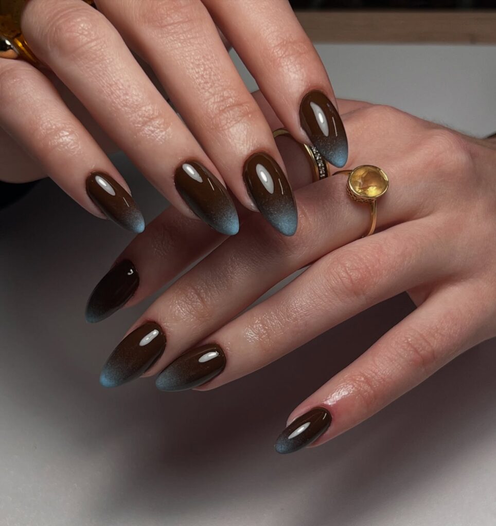 Espresso Blue Ombré nails
