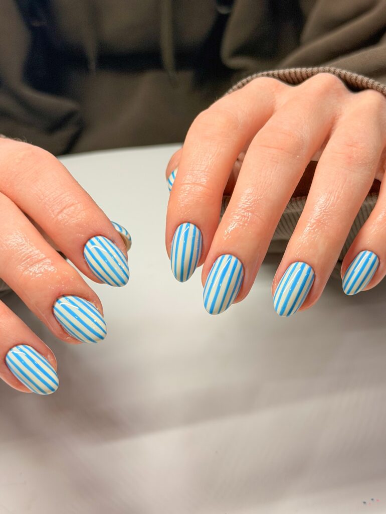 Blue Pinstripe Nails