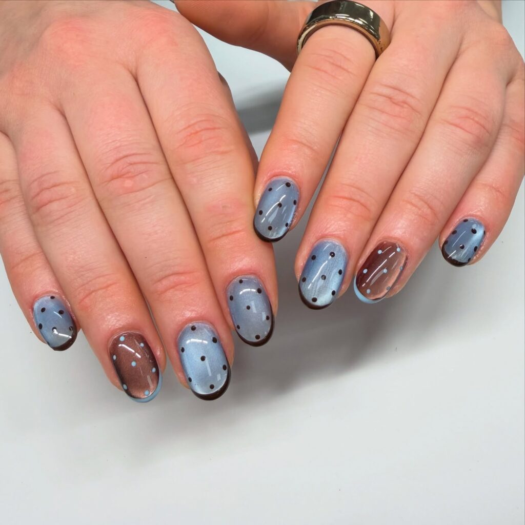 Dotted Blue Chrome nails