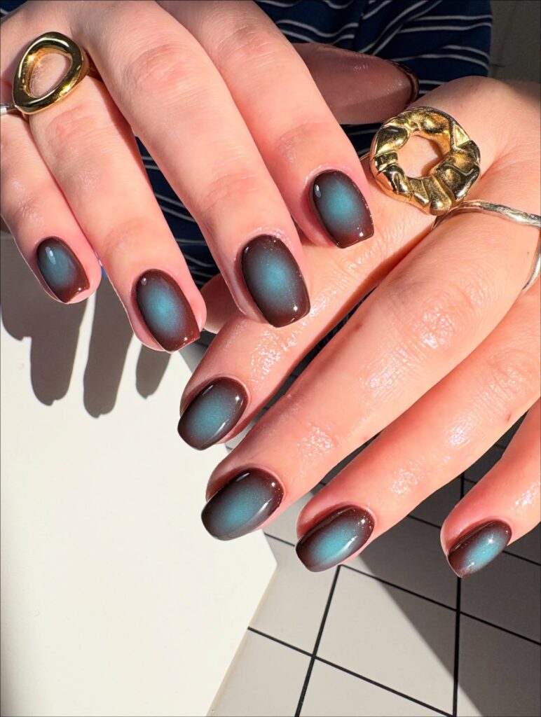 Teal Chrome Squares nails