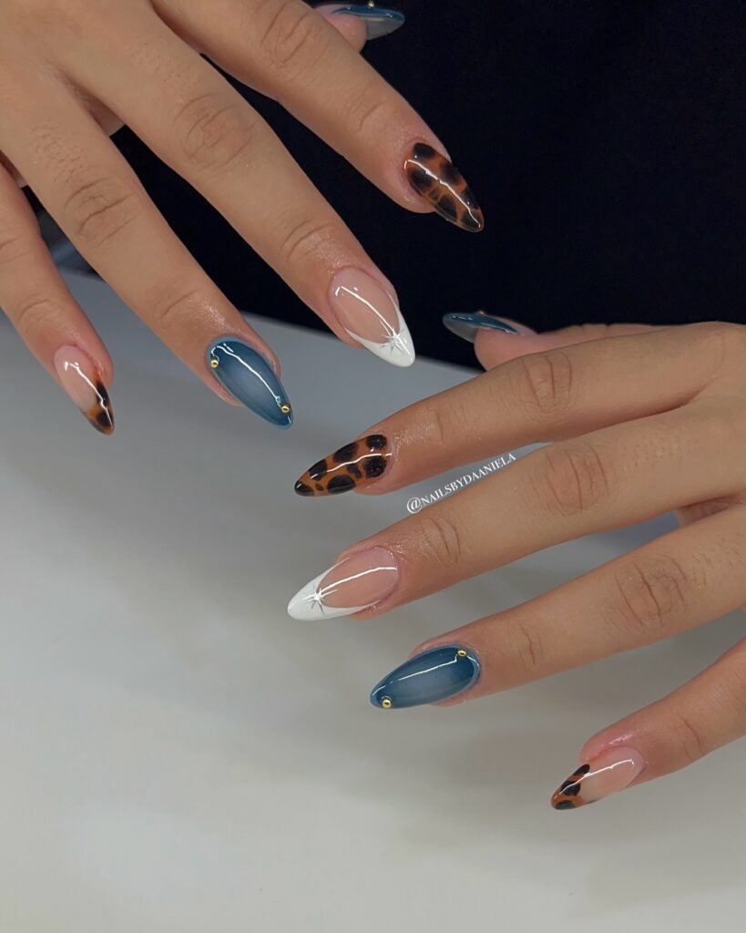 Tortoise & Teal Mix nails