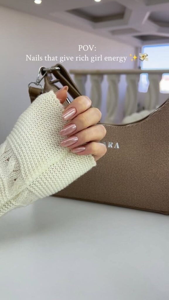 Mocha Chrome Oval nails