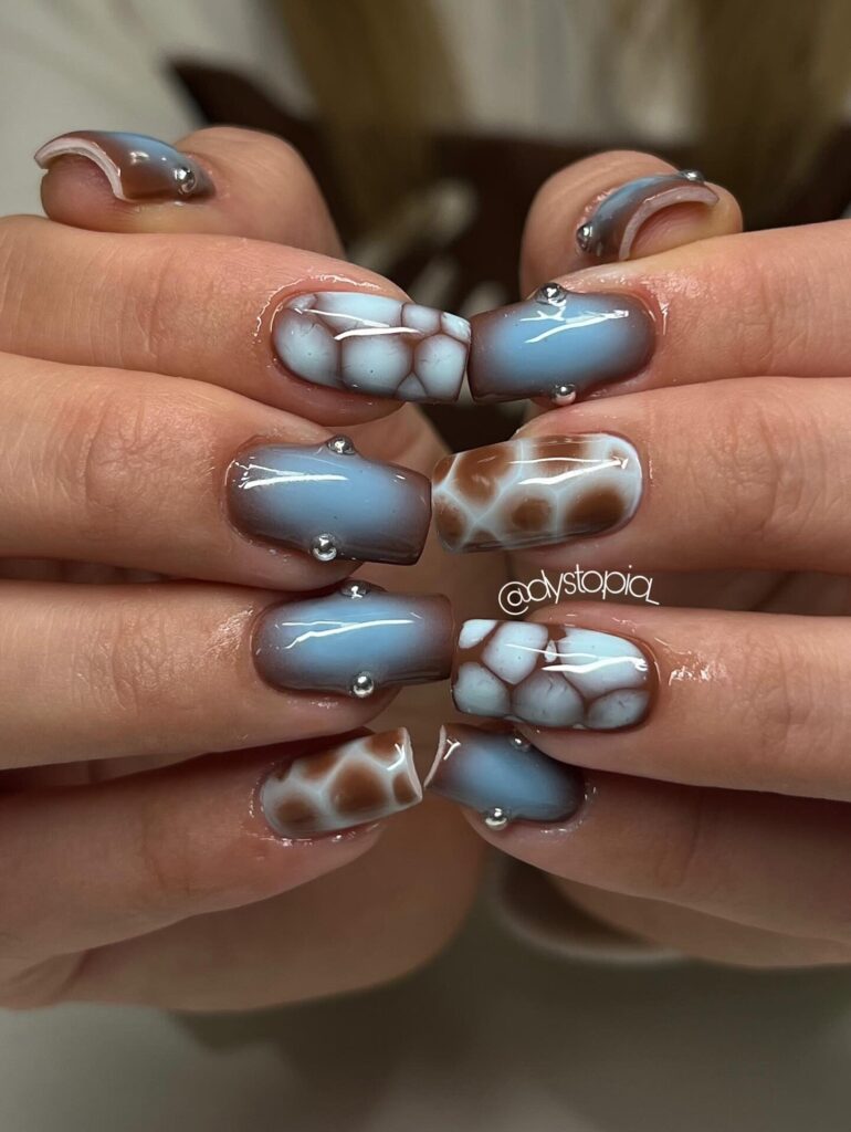 Blue Giraffe Gems nails