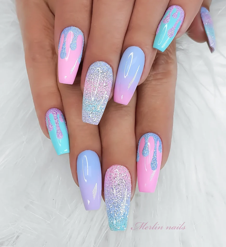 Cotton Candy Drip nails