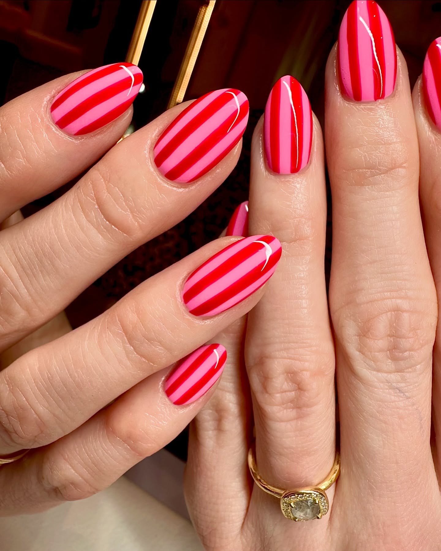 Red & Pink Stripe Nails