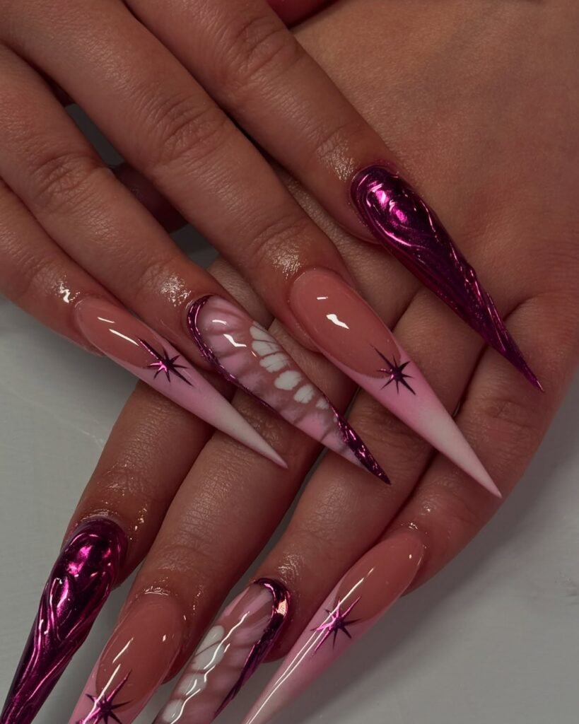 Coral & Cream Swirl nails