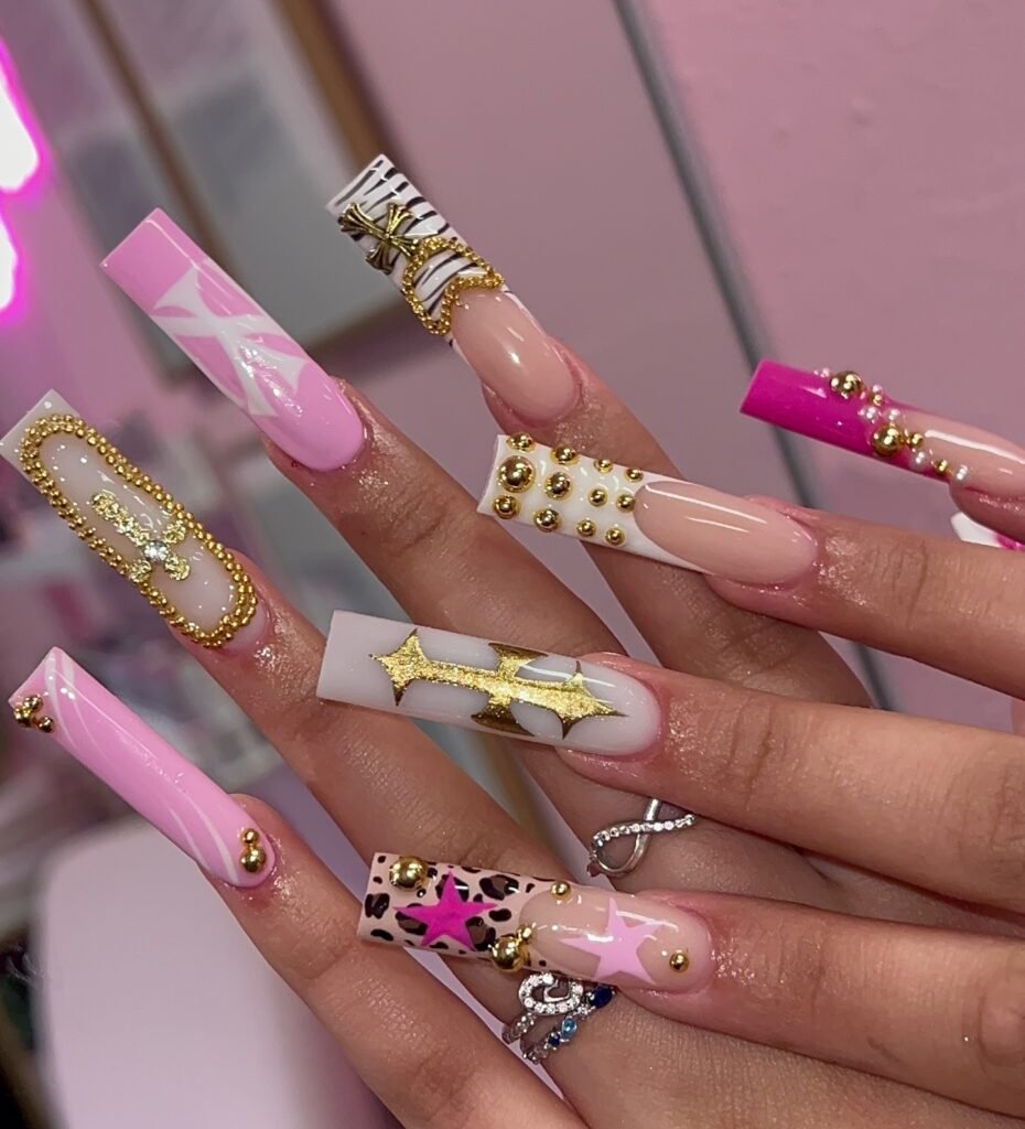 Sage & Gold Swirls nails