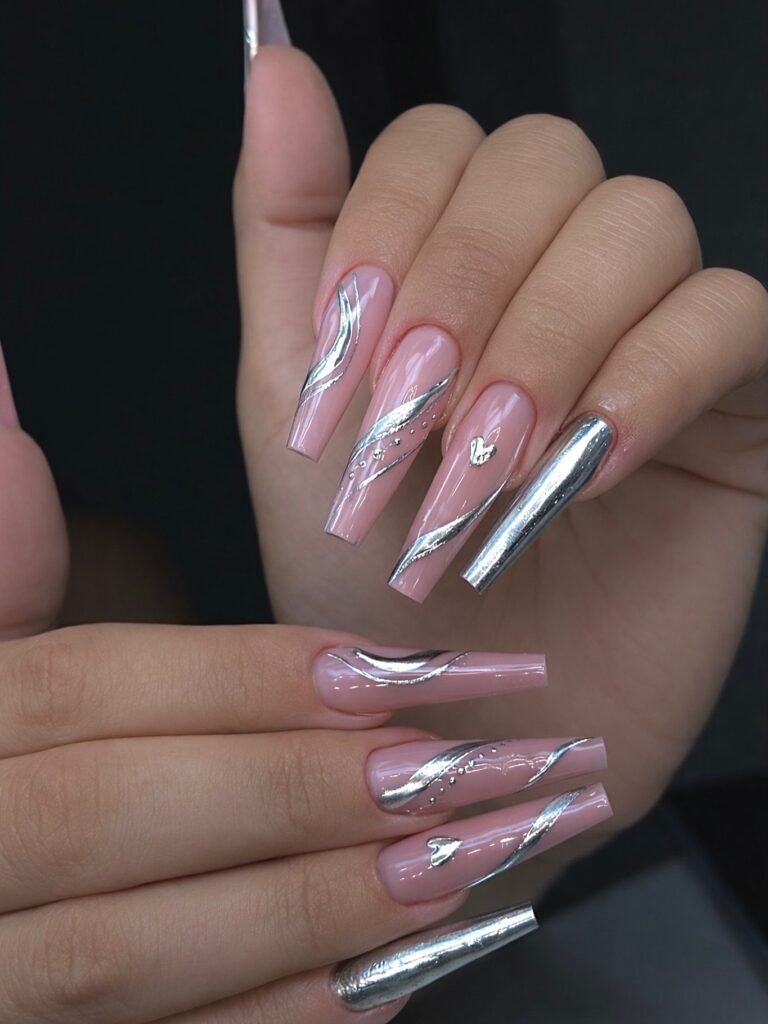 Aqua Chrome Tips nails